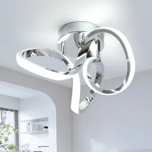 Hallway Light,11" Chrome Flush Mount Light Fixture, Modern LED Ceiling Light Kitchen Fixtures for Foryer Bedroom Garage Bathroom Balcony Corridor Stair Aisle ,6000k Lighting Design Installation Easy