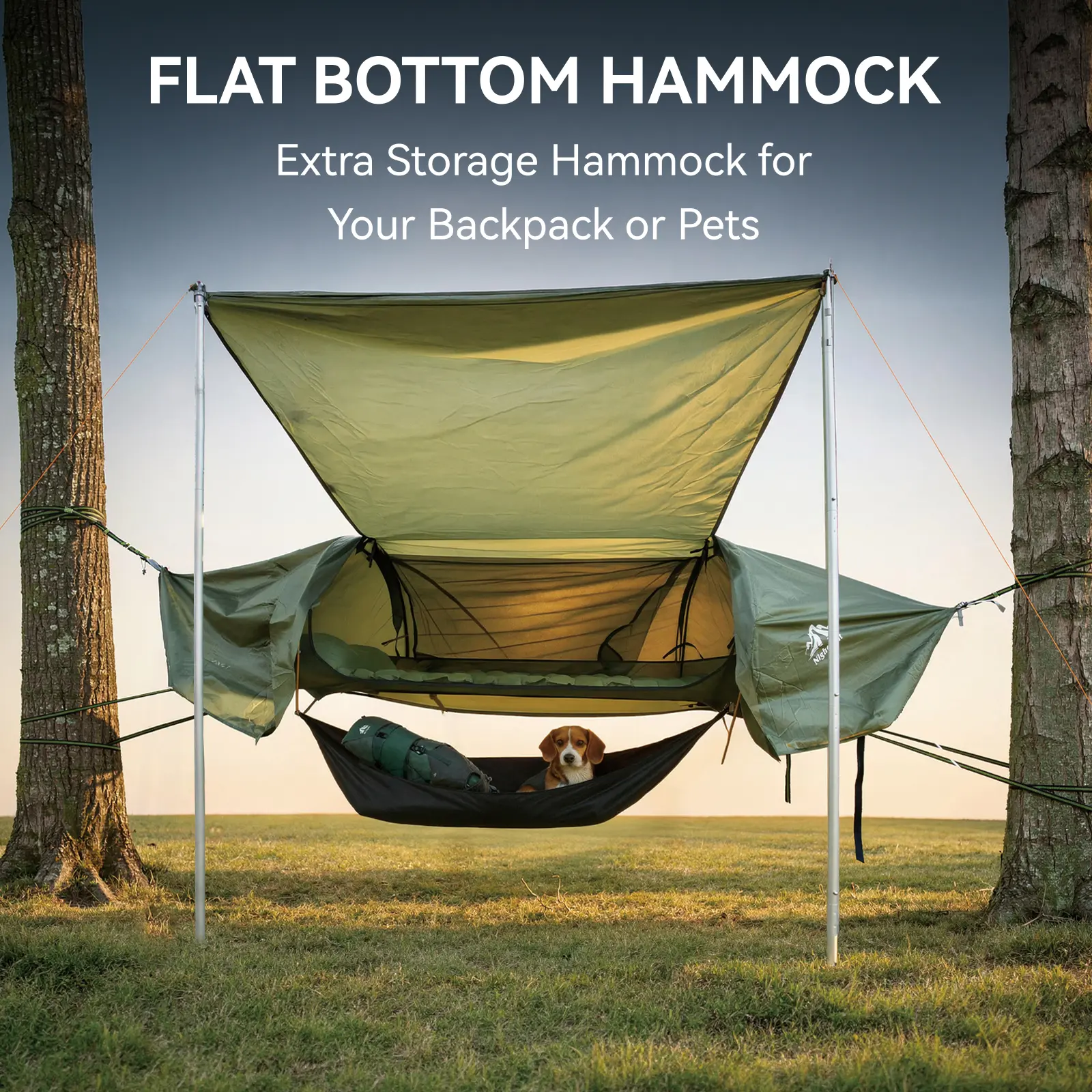 Night Cat Camping Hammock, Durable Lay-Flat Portable Tent with Waterproof Rainfly and Bug Net for Outdoor Backpacking, 70D Nylon, 330 lbs Capacity, Includes Air Pad, Durable Portable Hammock, Outdoor Waterproof Hammock