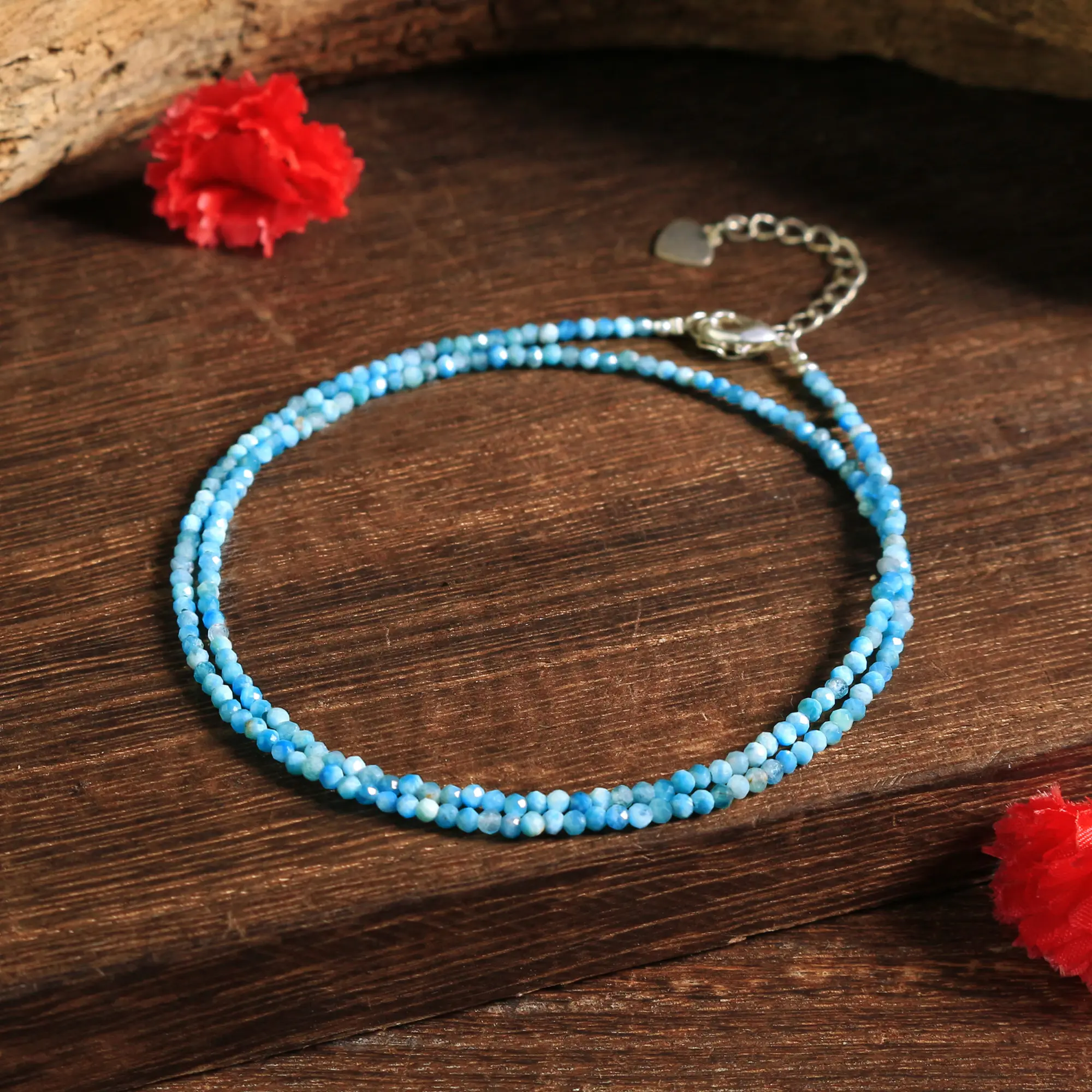 Natural Larimar Faceted Tiny Beaded Choker Necklace with Extension Chain Minimalist Boho Women's Jewelry