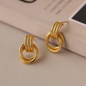 Ribbed Duo Knot Earrings by Caitlyn Minimalist - Twisted Dangle Hoop Earrings in Gold - Statement Jewelry - Graduation Gift