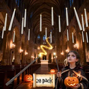 20PCS Floating Candles with Wand, Magic Halloween Hanging Candles, Flickering Battery Operated Taper LED Flameless Candles with Wand Remote for Halloween Decorations Gifts Indoor