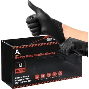 Disposable nitrile gloves, latex and powder free, non sterile food safety cleaning disposable gloves,50pieces Powder-Free Black