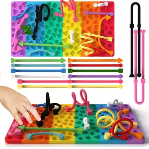 Sensory Activity Board, Stress Relief Silicone Quiet Toddler Sensory Toy, ADHD & Autism Sensory Toys for Kids & Adults | Includes Portable Travel Bag & 12 Strings