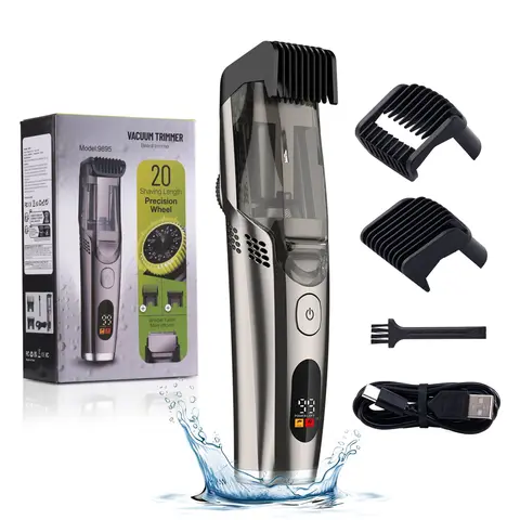 WILJOJ Men's Stainless Double Cutter Trimmer Clipper - IPX6 Waterproof, Rechargeable Cordless, USB Port, 2 Adjustable-Length Combs, Face/Beard/Groin Grooming Tool, Ideal Gifts for Him