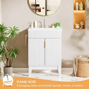 Bathroom Vanity With Ceramic Sink, Modern Style Undermount Double Door Storage Cabinet, Recessed Freestanding Bathroom Storage Vanity Combo Set With Adjustable Shelf,30/24 Inch White