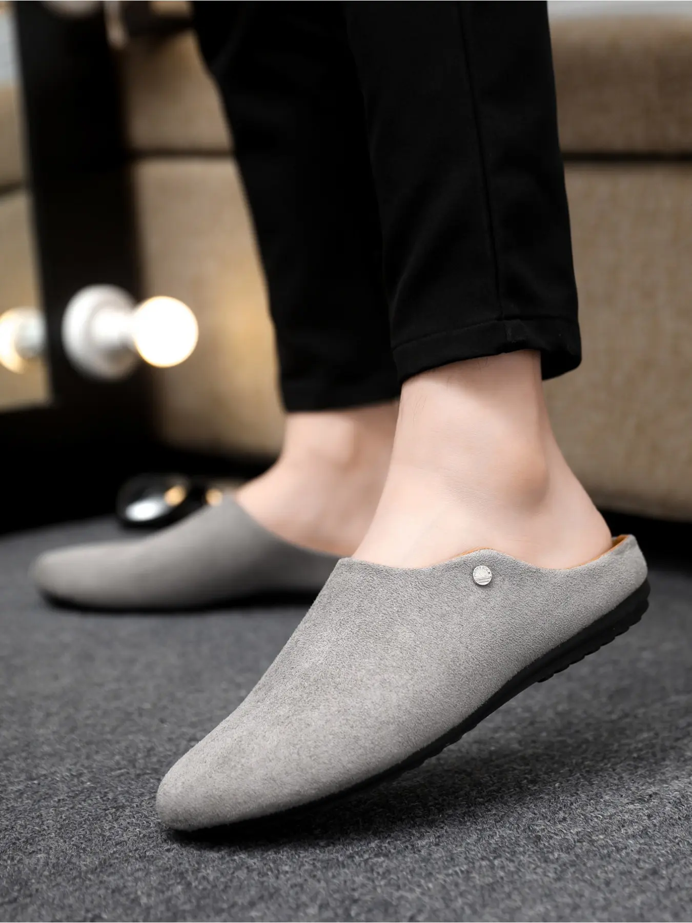 2026 Spring/Summer New Arrival Light Gray Suede Flat Slip-On Shoes Walking Shoes Soft texture + minimalist silhouette, warm brown lining for skin-friendly comfort. A versatile, comfortable style perfect for daily commutes and casual outings. Footwear