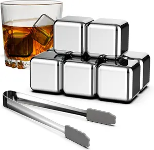 [fathersdaygiftideas ]Whiskey Ice Cubes, 6/8Pcs Reusable Stainless Steel Whiskey Stones with Ice Tongs, Beverage Chilling Stones for Whiskey Vodka Wine Juice Soda