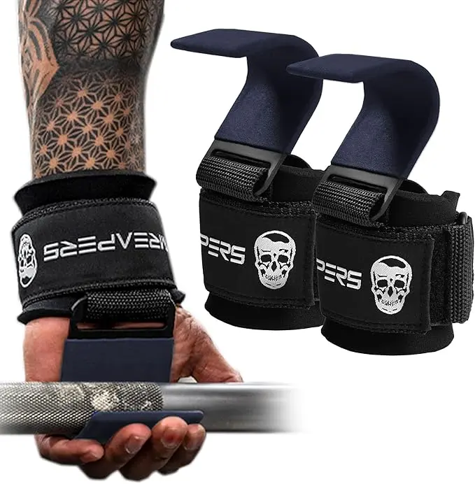 Gymreapers Premium Lifting Hooks for Better Muscle Focus and Grip Strength Relief - Navy