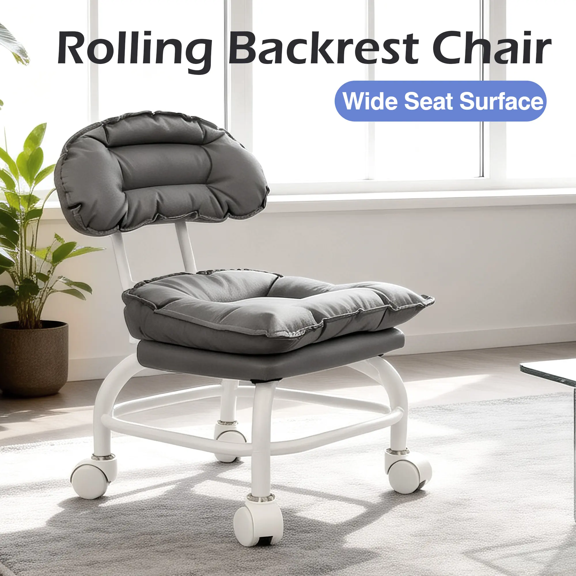 1 Count Rolling Backarest Chair, Sponge Cushions and Soft Thick Seat Pad for Comfort，Suitable for Offices, Kitchens and Stores