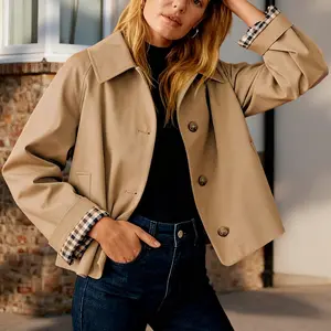 Women Casual Fall Jacket Lapel Neck Button-Down Long Sleeve Coat for Daily Outing Office Travel