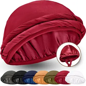 Luxurious Silk Satin Lined Halo Turban Head Wrap Sleeping Bonnet Comfortable Pre-Tied Skull Cap for Men and Women