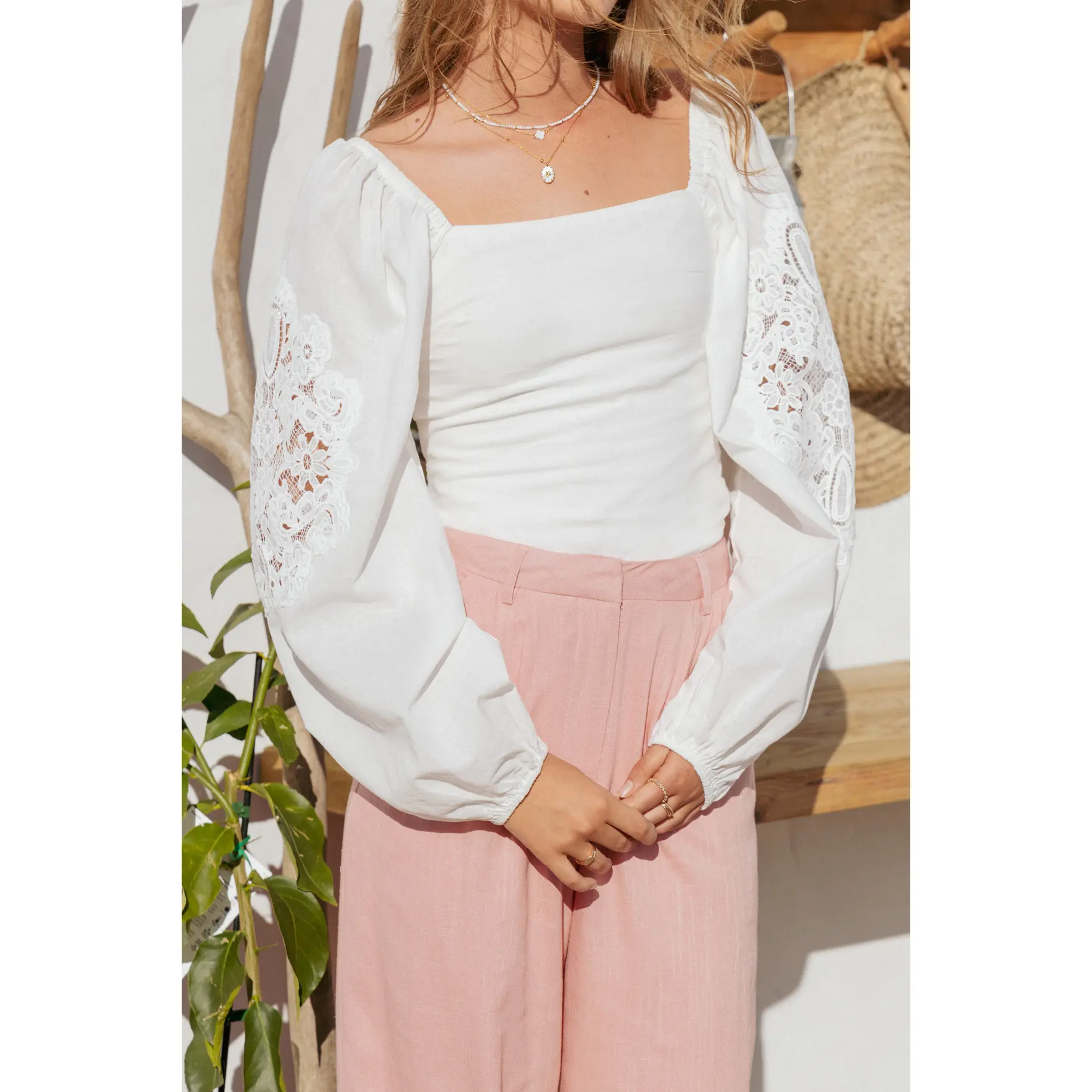 Angelica Long Sleeve Top - White