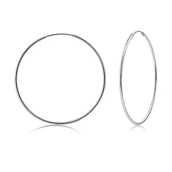 Women's 925 Sterling Silver Classic Fashionable Round Hoop Earrings - Lightweight Endless Thin 50MM (2in) Hoops for Adults, Ideal for Birthday Gifting