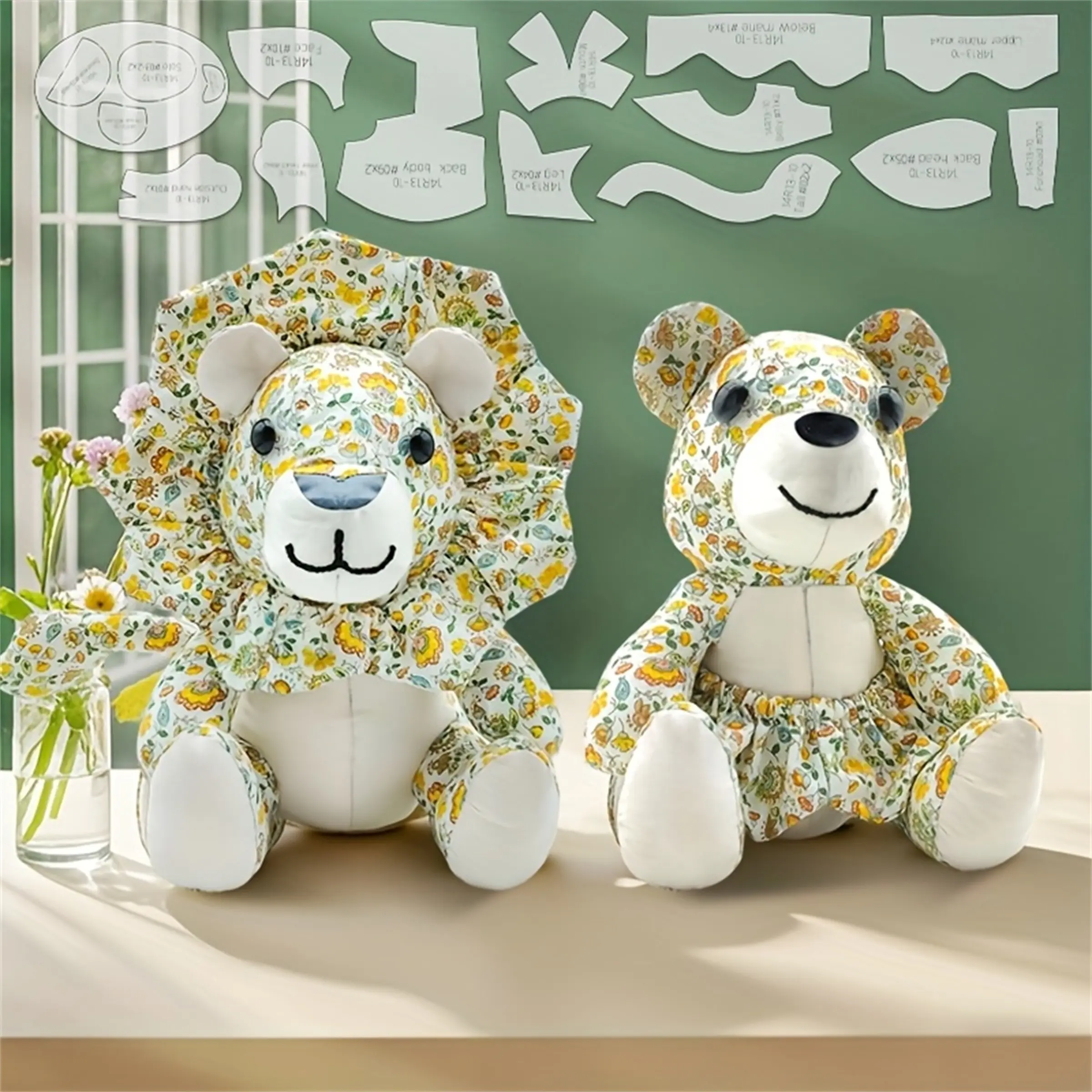 13pcs Lion/Bear Sewing Pattern Dual Purpose Template, PET Sewing Stencils, DIY Doll Making Templates Sewing Supplies Crafts Handmade Decorative Birthday Holiday Gifts with English Making Instructions Sewing Tools, Sewing Accessories and Supplies