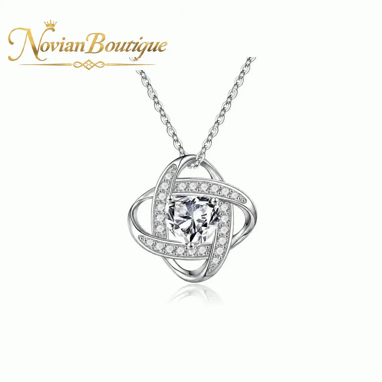 Women's Infinity Love Knot Heart Necklace - Silver Plated Sparkling Crystal Pendant, Old Money Aesthetic Glitzy Silver Heart Necklaces for Bestie