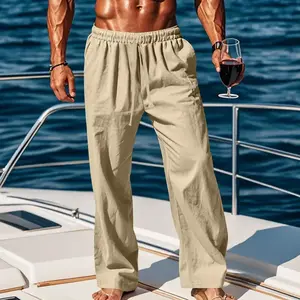 Summer Men's Breathable Cotton and Linen Trousers Wish Loose Casual Sports Linen Straight Pants
