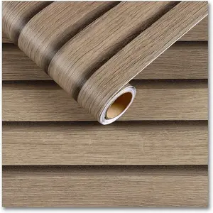 Brown Wood Slat Peel and Stick Wallpaper 12"x80" – Waterproof Self Adhesive Wood Grain Contact Paper for Cabinets & Countertops