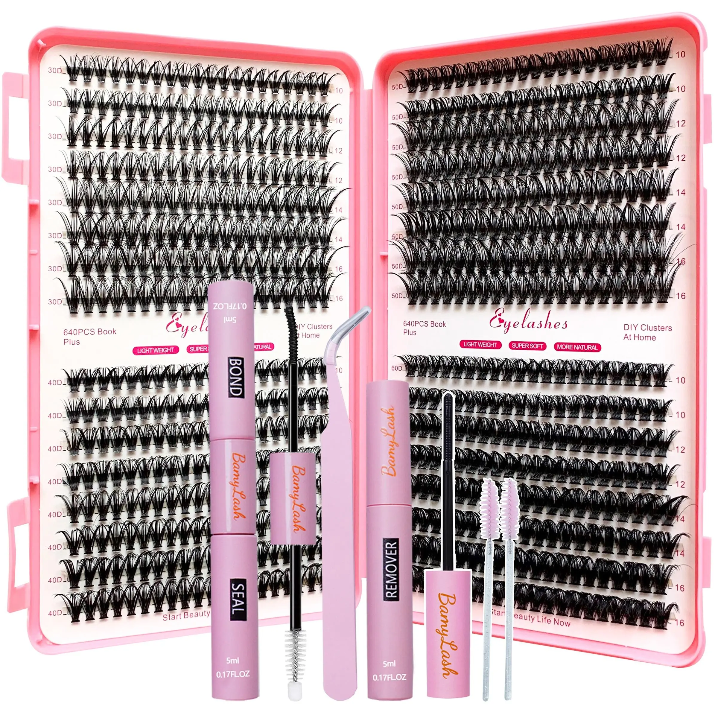 False Eyelashes Kit, DIY Eyelashes Kit, Mixed Length Individual False Eyelashes, Natural Look Eyelash Extensions, Fluffy Lashes, Self Grafting Curl Eyelashes for Women Makeup, Cosmetic, Eyelash Extensions Set, High Quality Eyelashes