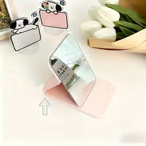Compact 4.25 Inch Foldable Makeup Mirror, Perfect for Dorms, Desktops, and Travel, Portable Folding Mirror, Light /milk Color, Polished Glass Edge, Floral Pattern