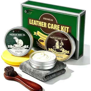 5-in-1 Leather Care Kit with Saddle Soap &  Oil, Leather Cleaner and Conditioner for Cowboy Boots, Jackets, Handbags,  Interiors, Ideal  for Leather Lovers