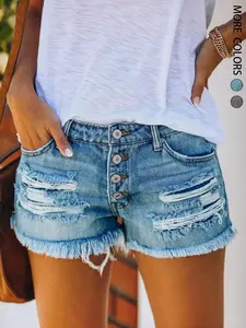 Women's Casual Button Fly Mid-Waist Washed Vintage Ripped Denim Shorts, Comfortable and Stylish Summer Bottoms, Perfect for Daily Wear and Outdoors Activities