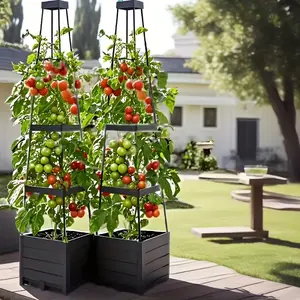 1pc- 57inch Ultra-High Vertical Tomato Planting Stand With Ladder And Support - Heavy-Duty PVC Self-Watering Vertical Planter Tower, Garden Obelisk Trellis, Suitable For Climbing Plants, Outdoor Patio Tomato Cage, Indoor And Outdoor Gardening Support