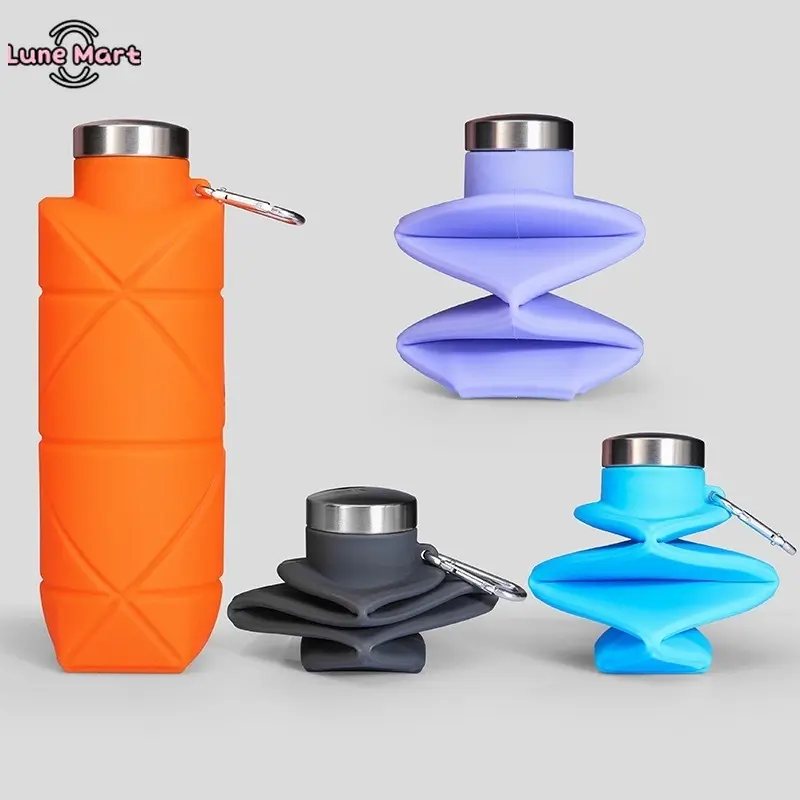 Collapsible Silicone Water Bottle, Leak-Proof & Lightweight with Handle, Reusable Drinkware for Outdoor Camping and Hiking, Flexible Water Bottle, Outdoor Enthusiasts, Waterbottles, Compact, Folding, Heat-Insulated, Foldable, Handle Grip, Heat-Insulating