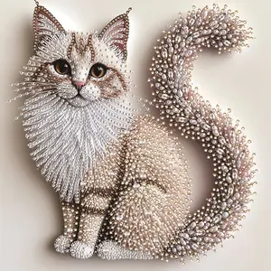 5D Diamond Painting Kit, Fluffy Cat Theme, Handmade, 2D Flat Print, Irregular Diamonds, Canvas Material, Acrylic Paint, Home Decor, 11.8x11.8 Inches