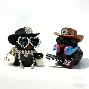 Trendy Cowboy Duck Figurines Statue - Diamond Queen & Rock Guitar, Desk Decor for Office, Car, Gift for Her