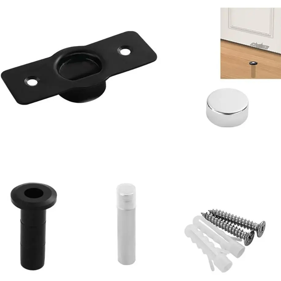 Invisible Magnetic Door Stop, Strong Anti-Collision, Concealed, for Bottom of Door (Black)