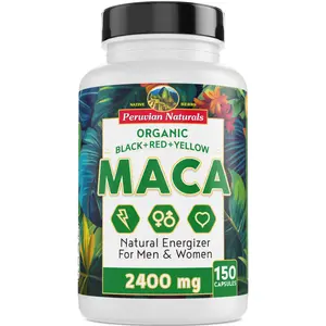 PERUVIAN NATURALS Organic Maca Root Capsules, 150 Count, 2400mg Non-GMO Vegan Dietary Supplement - Organic Source, Pre-Workout Energy Boost (For Women & Men)