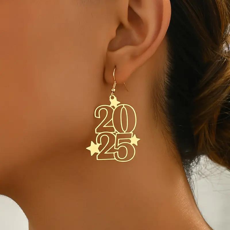 New Creative Gloden Number 2025 Dangle Earrings For Women Fashion Jewelry New Year Earring For Party