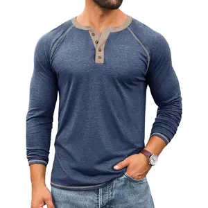 Mens Henley Shirts Long Sleeve Casual Basic T Shirts Button Vintage Lightweight Cotton Tee Tops