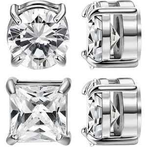 2 Pairs Steel Magnetic Stud Earrings for Men Clip on Earring Magnetic Earring Unisex Non Piercing CZ Magnet Studs Diamond Earrings for Women Men
