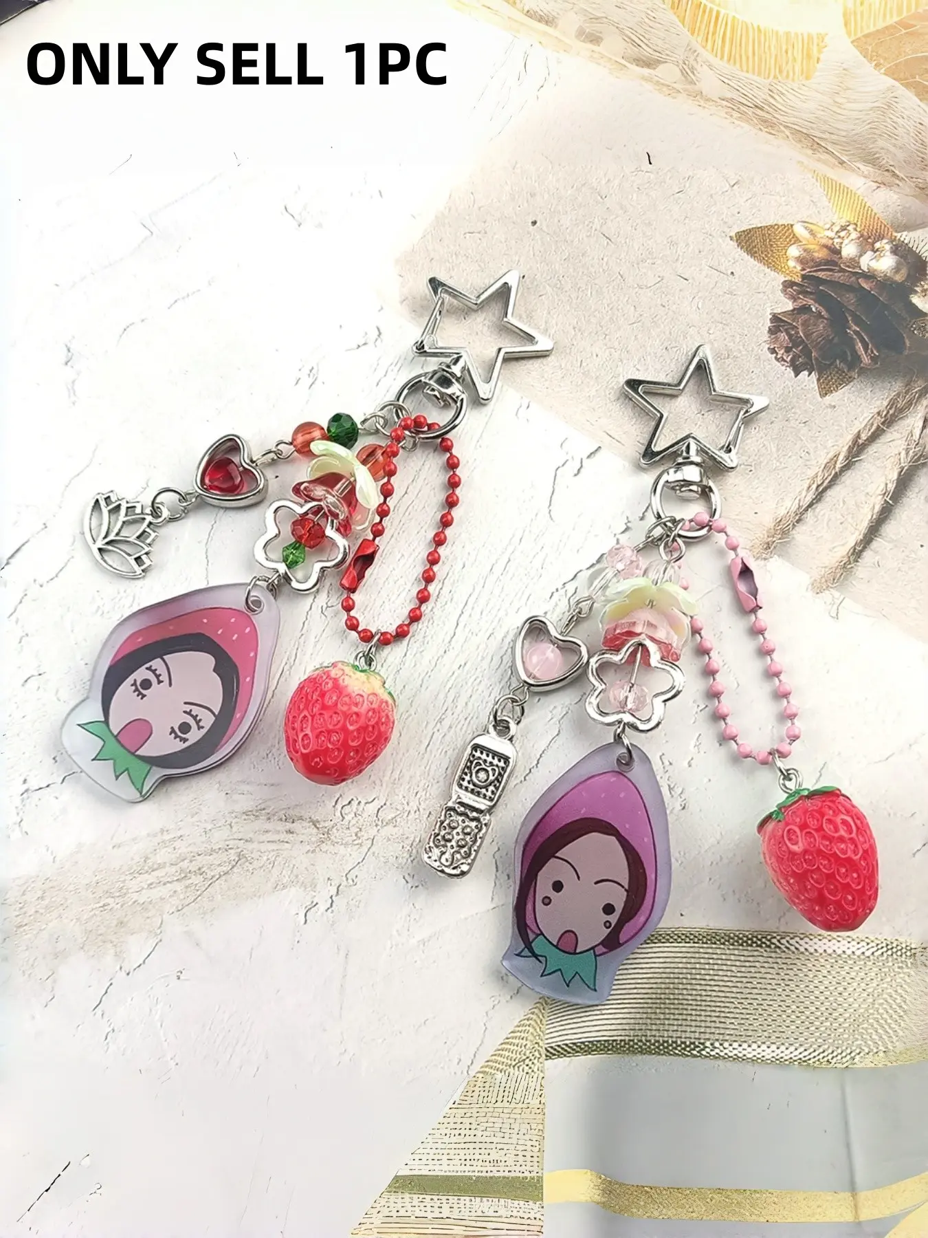Strawberry Nana Cartoon Bead Keychain, Sweet Girl Vibe, Versatile Clip Design, Perfect for School, Work, Car Keys, Bag Accessories, Gift for Friends, Keychain Surprise Collectibles, Keychain For Bags, Keychain Decor, Keychain Charm, Key Chain Cute