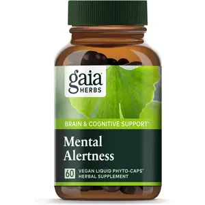 Gaia Herbs Mental Alertness - Brain Support Supplement to Help Maintain Focus & Memory* - with Eleuthero, Ginkgo Leaf, Gotu Kola, Rosemary & Oats - 60 Vegan Liquid Phyto-Capsules (15-Day Supply)