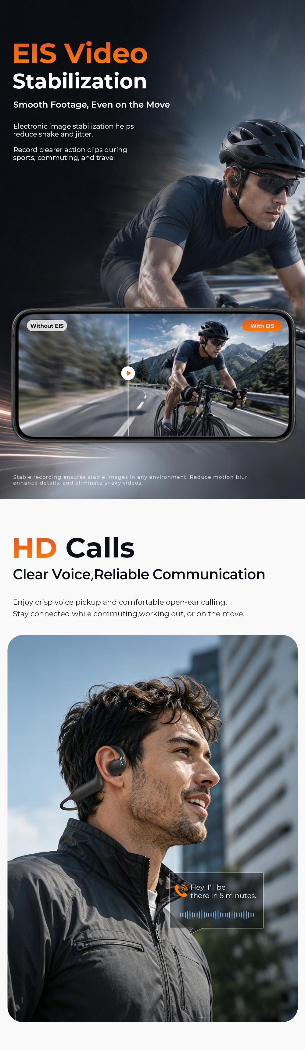 E12 Bone Conduction Wireless Audio Headphones, 8MP EIS Stabilized Camera, 160+ Languages Instant Translation, Touch & Button Control, IP65 Waterproof Sport Headsets for Outdoor Cycling Vlog Recording, Outdoor Gadgets Guys Gifts, Device