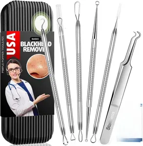 [New Deal] 6-Pack Stainless Steel Blackhead Remover Tools Kit, Manual Pimple Popper Extractor for Nose Zits & Acne, Multi-Pack Facial Care Tool with Case for Clearer Skin