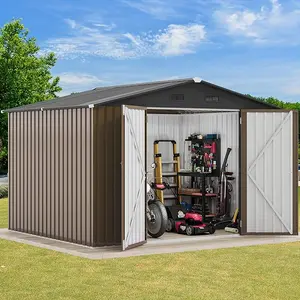 YITAHOME 10'x8' Large Metal Outdoor Storage Shed, Heavy Duty Tool Storage Sheds for Backyard Patio Lawn - Ideal for Bicycles, Garden Tools, and Lawn Equipment, Easy-to-Assemble, Brown