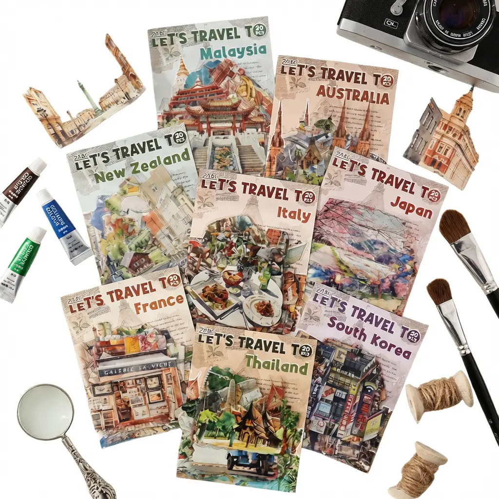 Travel Map Journal Stickers Pack, 8 Designs World Adventure PET Stickers for Planners & Scrapbooks