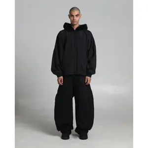 Fur Hooded Nylon Track Jacket