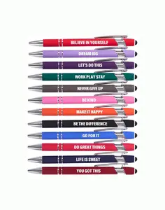 12-Pack Funny Office Stationery Supplies Pens - Fine Point, Smooth Black Ink Writing, Inspirational Tips, Screen Touch Stylus, Fun Desk Motivational Gift