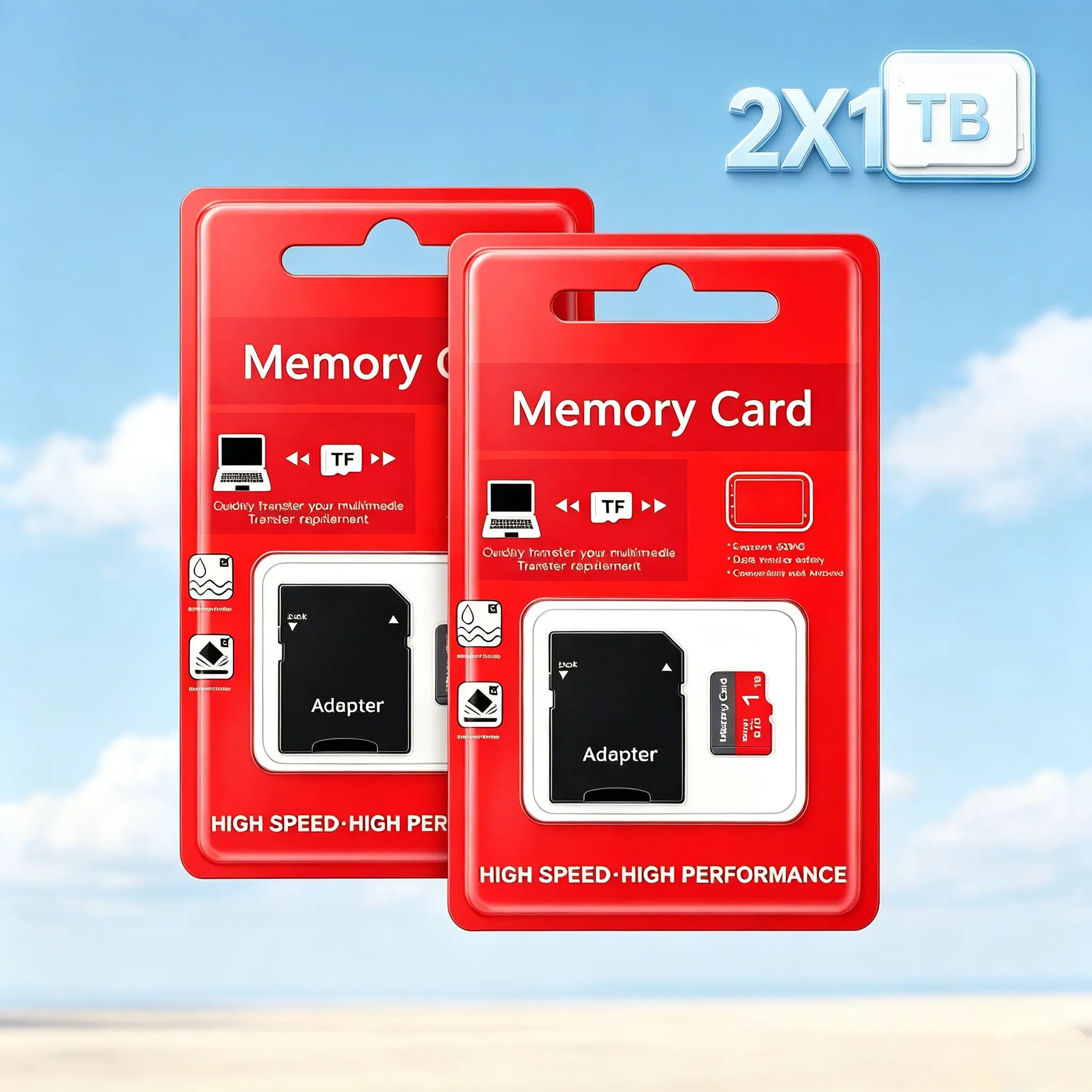 2X1TB Micro SD card with adapter, micro tf memory card is compatible with action camera shooting, tablet preview, mobile phone backup, and supports plug and play tf memory card flash memory personal computer Microsdxc Card Storage Expansion Card