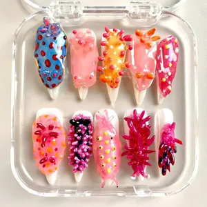 3D Sea Slug Press On Nails: Ocean Inspired Faux Acrylic Nail Art