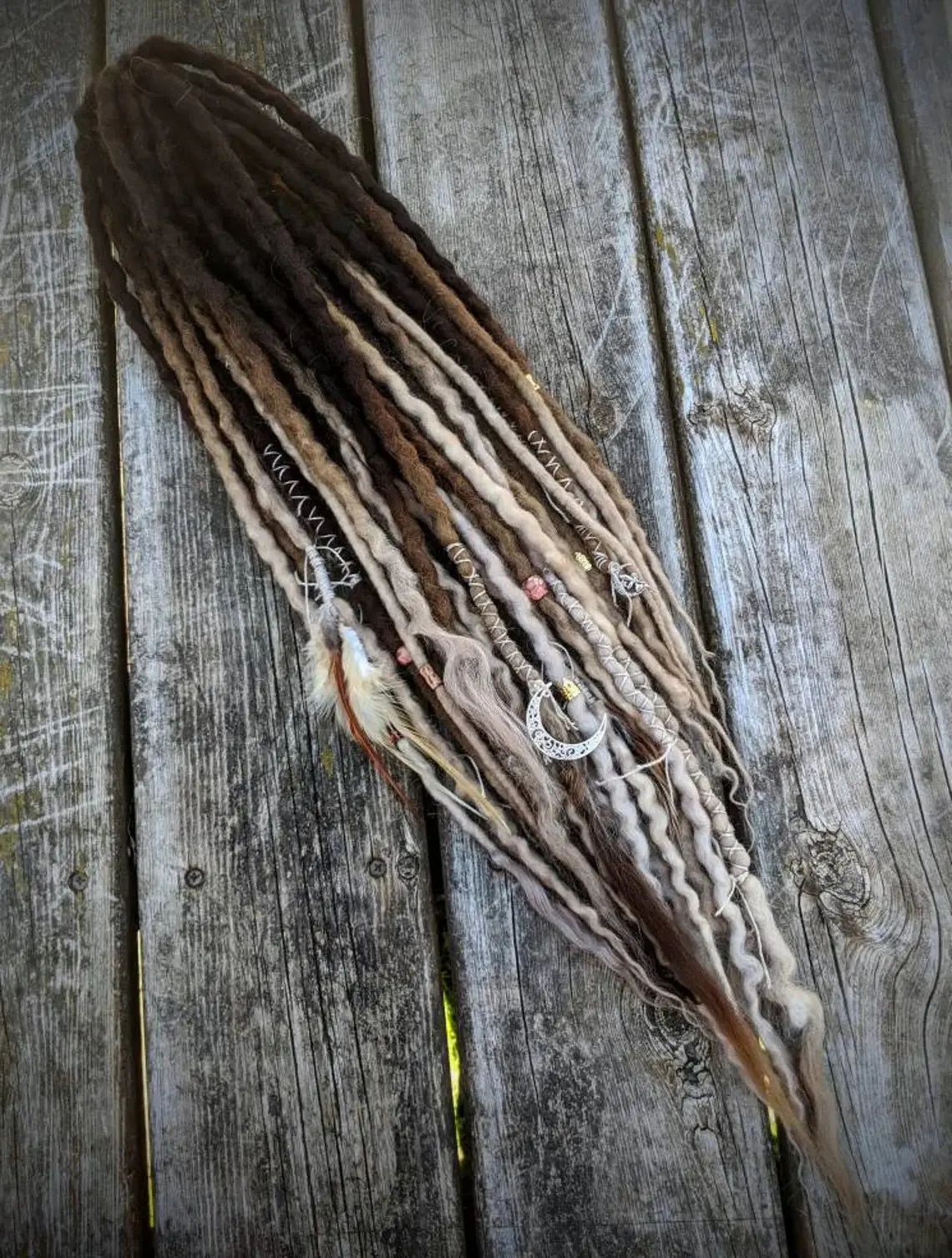 Darkest Brown to Warm Blonde Ombre Half Set of Mixed Texture Wool Dreadlocks