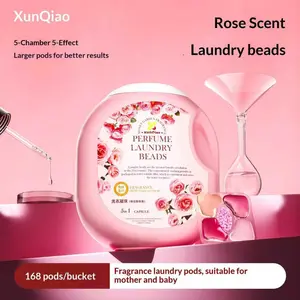 5 in 1 laundry Capsules, 168 pieces, Scented laundry, rose scent Laundry Pods Laundry Detergent Beads eco-friendly cleaning, softens clothes, powerful stain removal, disinfection and mite removal, clean and fragrant laundry gel