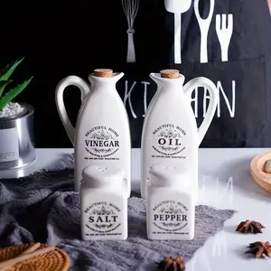 Ceramic Oil Bottle Set, Leak-Proof Vintage Oil Mixer, Seasoning Jar & Spice Storage Container, Condiment Holder for BBQ, Picnic & Cooking