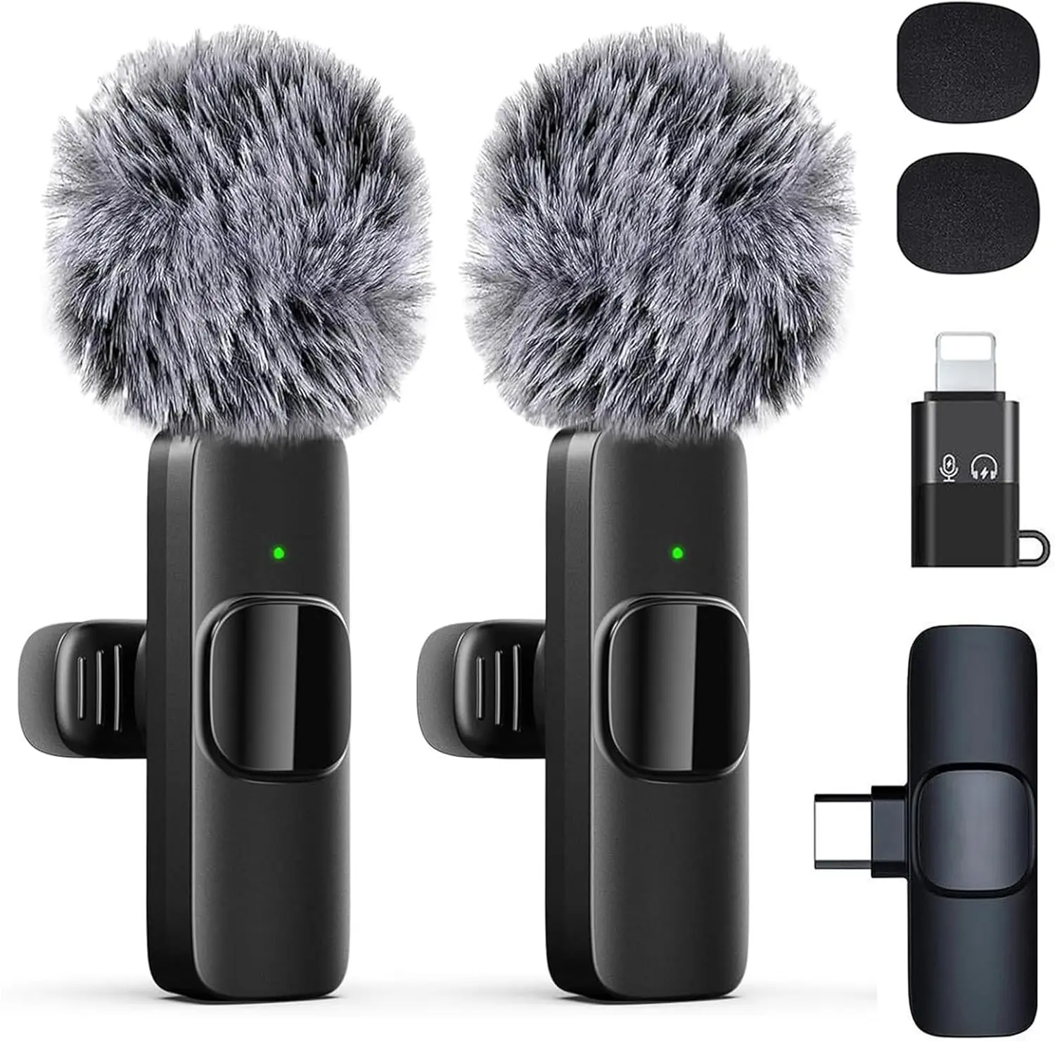 Wireless Lapel Clip Microphone for iPhone & Android Devices - 2-Channel Noise Cancellation, 5V USB-C Charging, 5-Hour Battery, Hands-Free Recording, Plug-and-Play Portable Audio Kit with Receiver, Connection Cable for YouTube Vlogs, Birthday, Wedding, Cas