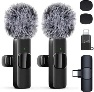 Wireless Lavalier Microphone for iPhone & Android Smartphones, Noise Cancellation, USB-C Rechargeable, Long Battery Life, Portable Clip-On, 2-Channel Wireless Audio Equipment with Receiver & Cable for YouTube Vlog Recording
