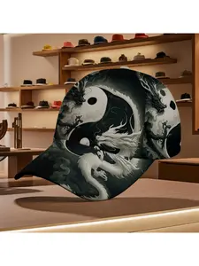 Yin Yang Dragon Design Baseball Hats Casual Wear Fashion Statement Comfortable Daily Outfits Suitable for All Seasons Unique Artistic Print Unisex Style